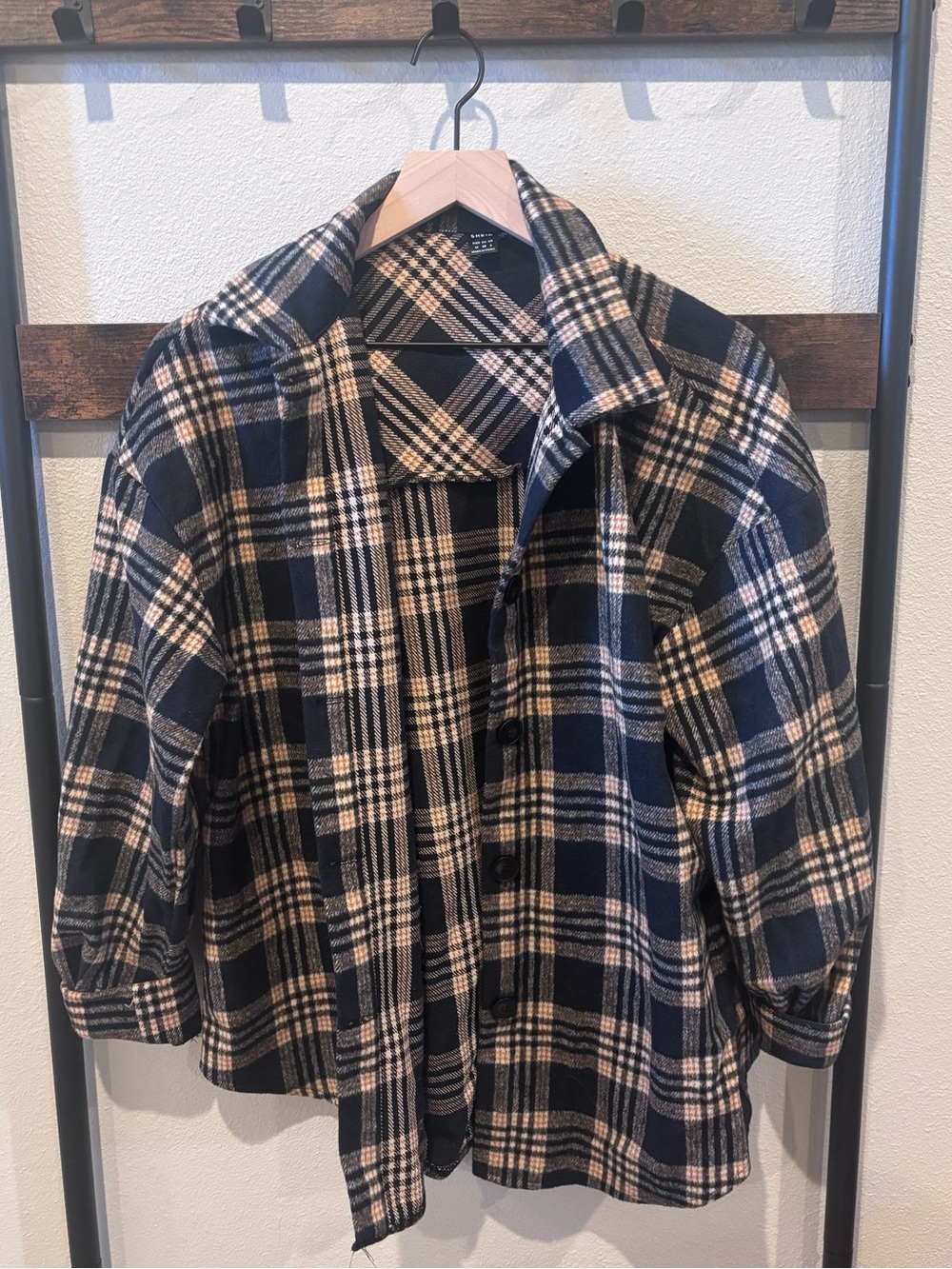 SHEIN Black and Gold Flannel Jacket
